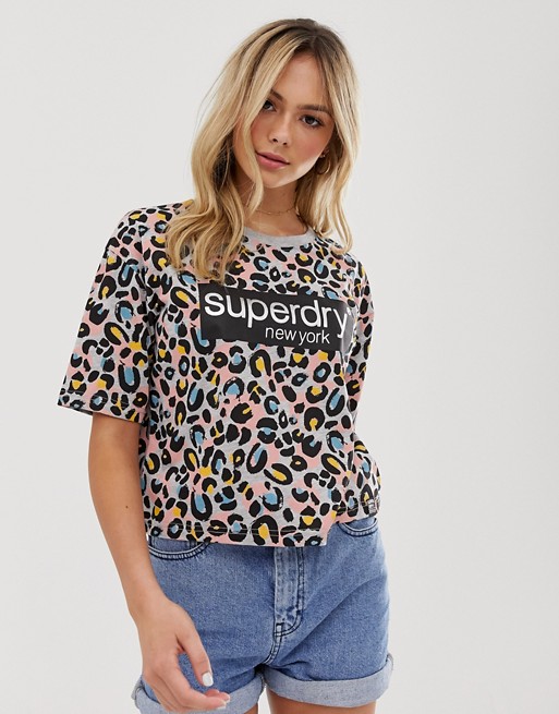 Superdry leopard print t-shirt with logo