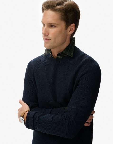 Superdry Light weight cotton texture jumper in eclipse navy twist - view 1