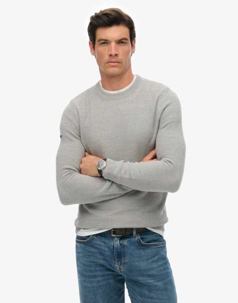 Superdry Light weight cotton texture jumper in light grey - view 1