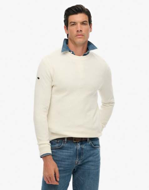 Superdry Light weight cotton texture jumper in off white - view 1