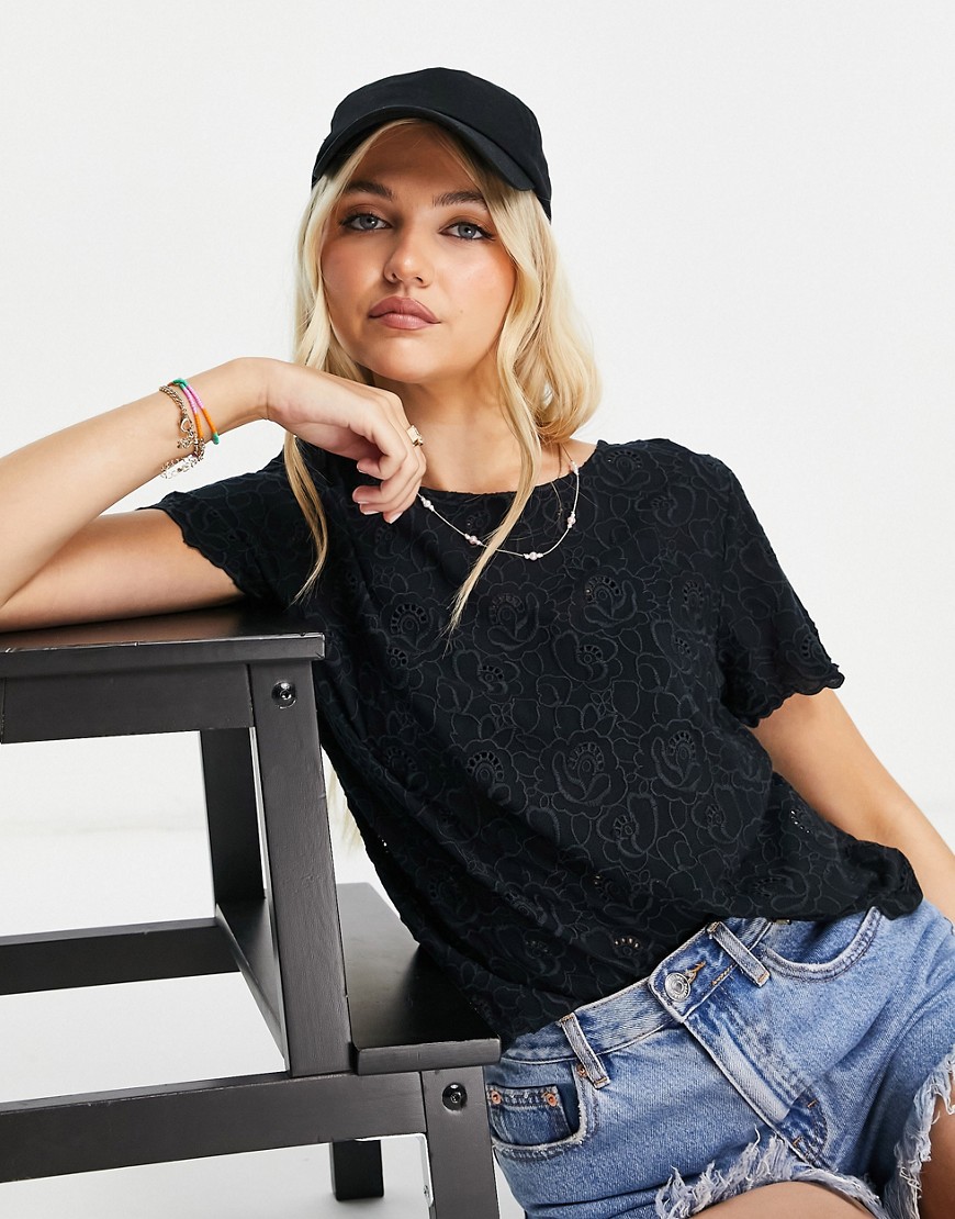 Superdry Lilah lace t-shirt in navy