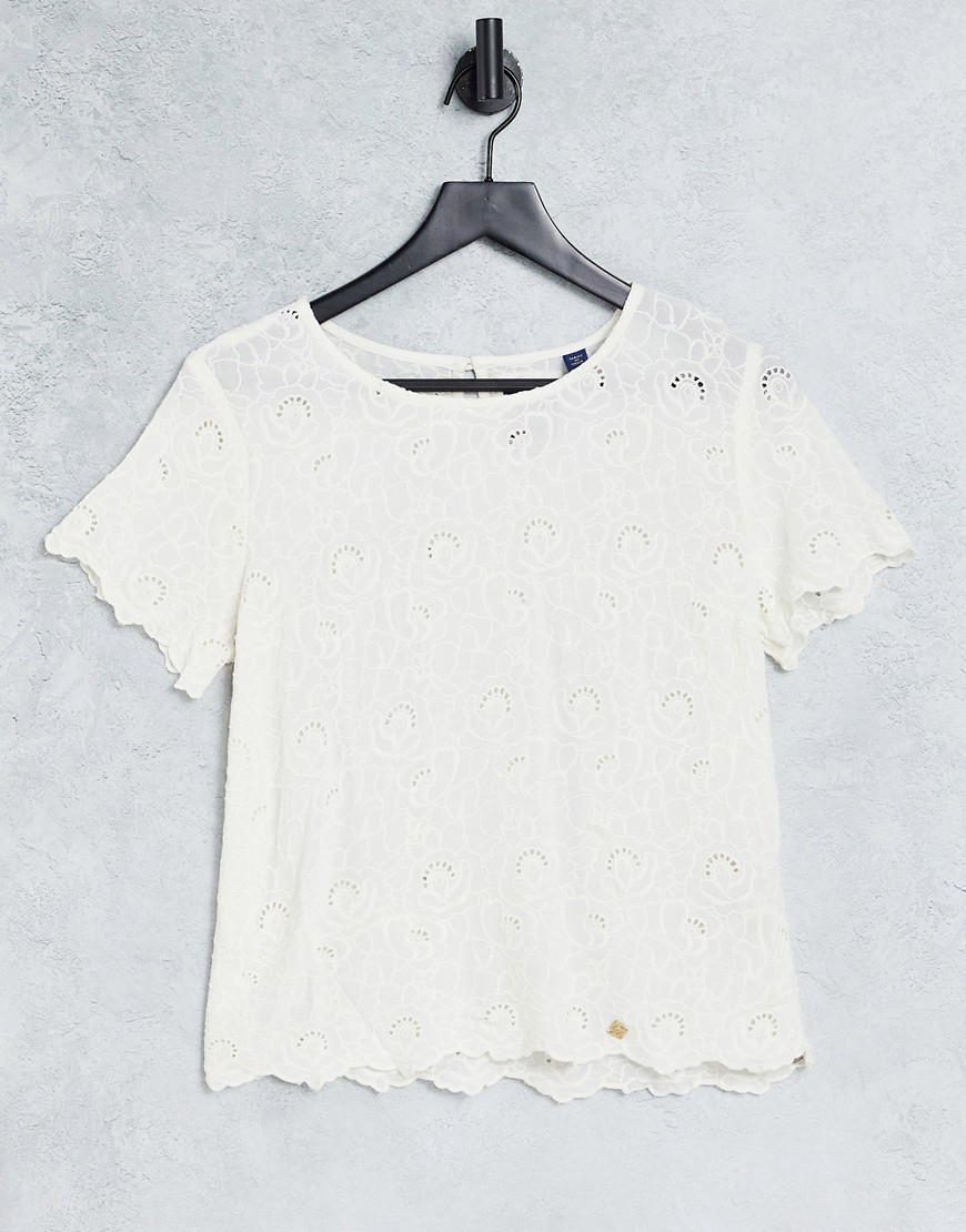 Superdry Lilah lace T-shirt in white