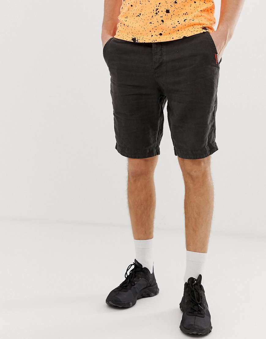 Superdry linen chino shorts-Black