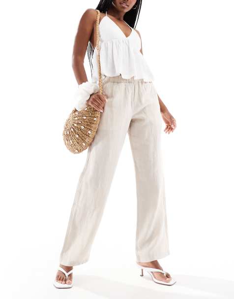 Superdry Linen drawstring pants in pumice stone beige