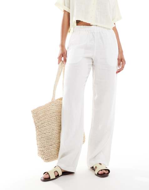 Superdry Linen drawstring pants in white
