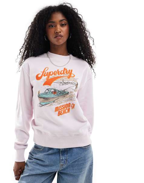 Superdry – Locker geschnittenes Sweatshirt in Wiegenrosa mit Souvenir-Grafik und Rundhalsausschnitt - view 1