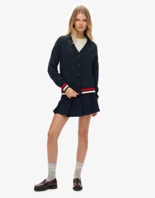 Superdry - Lockere Strickjacke in Eclipse Navy-Marineblau