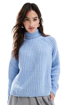 Superdry - Lockerer, gestrickter Rollkragenpullover in Blassblau mit Maschenstruktur