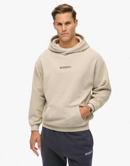 Superdry – Lockerer Kapuzenpullover in Chateau-Grau mit kleinem Logo
