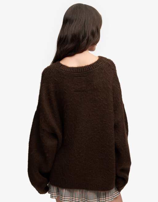 Superdry lockerer Pullover aus gebürstetem Strick in Schwarzbraun, 2 von 6