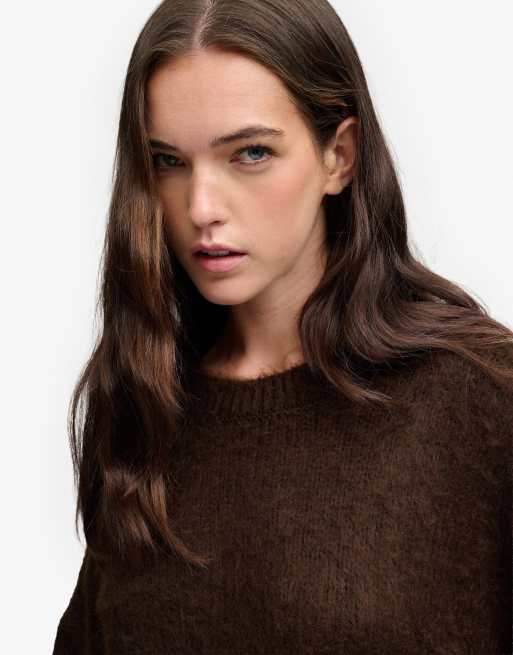 Superdry lockerer Pullover aus gebürstetem Strick in Schwarzbraun, 4 von 6