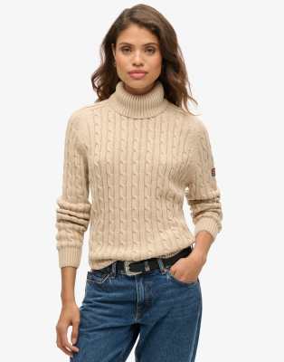 Superdry - Lockerer Rollkragenpullover in Winter Taupe Twist mit Zopfmuster-Neutral