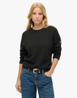 Superdry - Lockerer Strickpullover in dunklem Anthrazit mit Rundhalsausschnitt-Grau