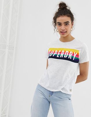 Superdry logo t shirt with rainbow stripe | ASOS