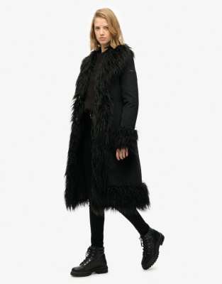 Superdry Long Afghan Coat In Black