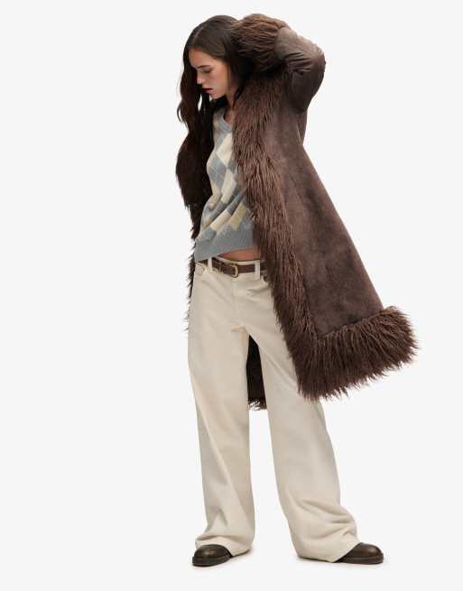 Superdry Long afghan coat in chocolate ganache brown, 4 of 7