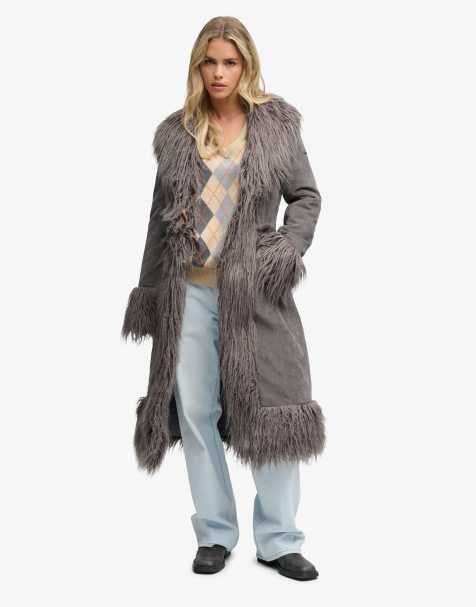 Superdry Long afghan coat in cosmic blue - view 1