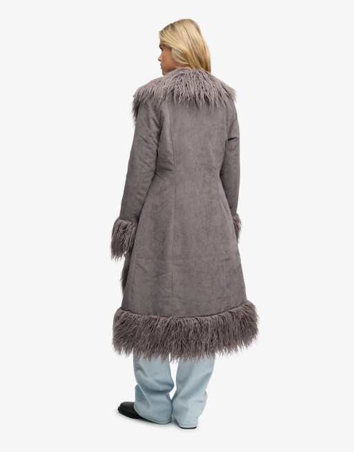 Superdry Long afghan coat in cosmic blue, 2 of 6