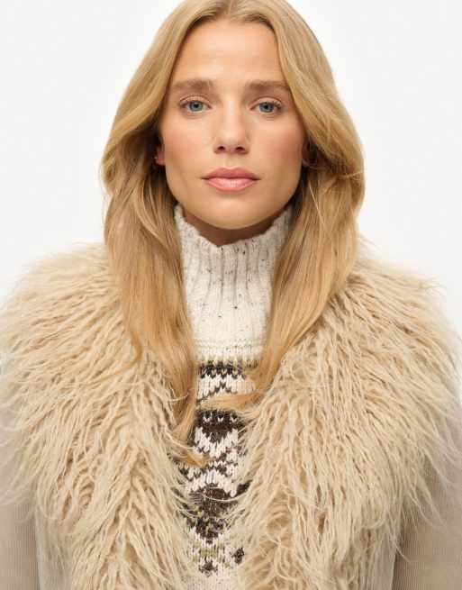 Superdry Long afghan coat in taupe, 2 of 7