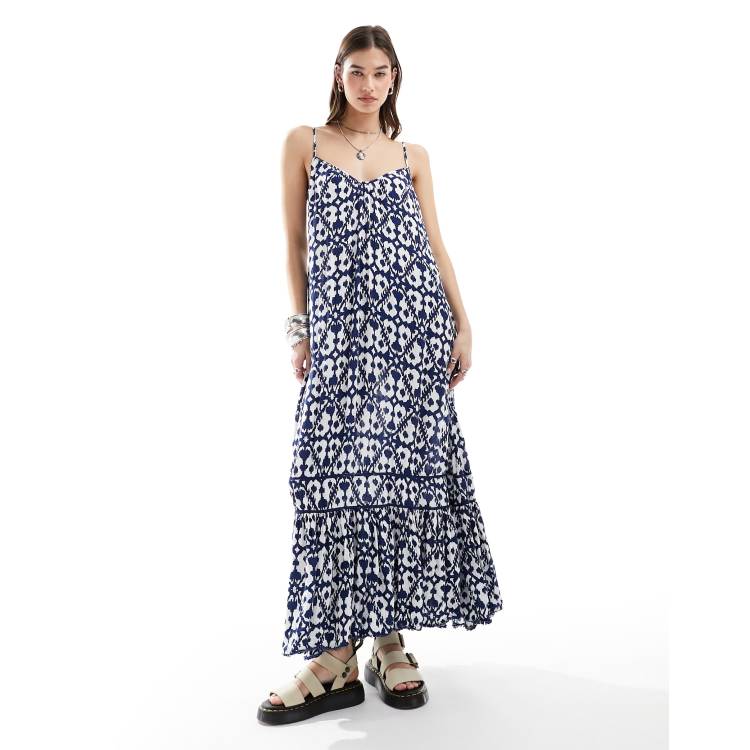 Womens - Long Cami Dress in Arrow Ikat Blue