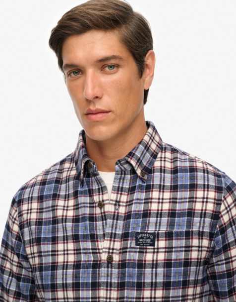 Superdry Long sleeve cotton lumberjack shirt in blue/red check