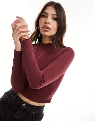 Superdry long sleeve jersey open back top in Port Red | ASOS