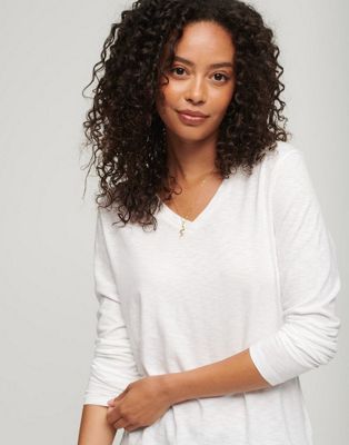 Superdry Long sleeve jersey v-neck top in optic