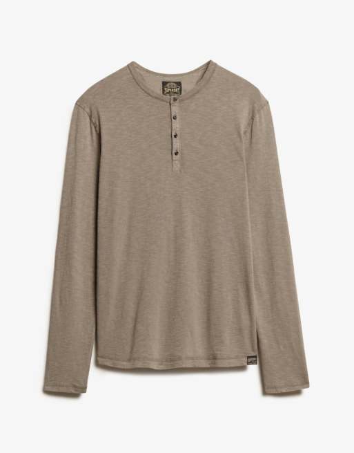 Superdry Long sleeved jersey grandad top in walnut brown, 6 of 6