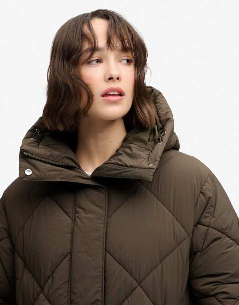 Superdry Longline diamond quilt jacket in deep khaki green - view 1