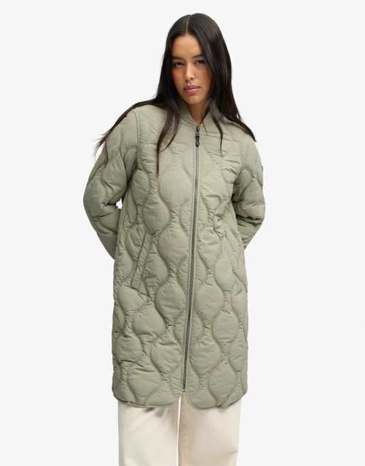 Superdry Longline onion quilt liner jacket in light khaki green, 2 of 5