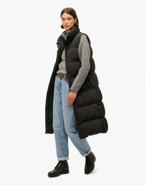 Superdry Longline puffer gilet in black - view 1