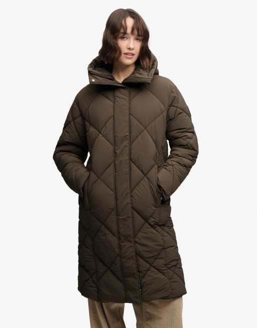Superdry Longline-Steppjacke mit Rautensteppung in Dunkelkhaki-Grün, 2 von 6