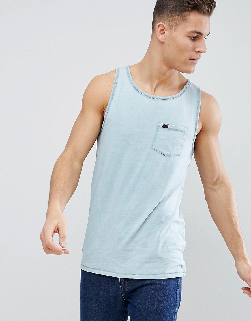 longline tank in light blue with curved hem-Green
