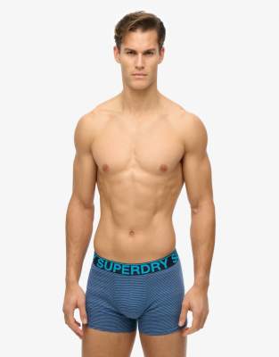 Superdry - Lot de trois boxers - Bleu marine/bleu rayé/bleu marine feeder