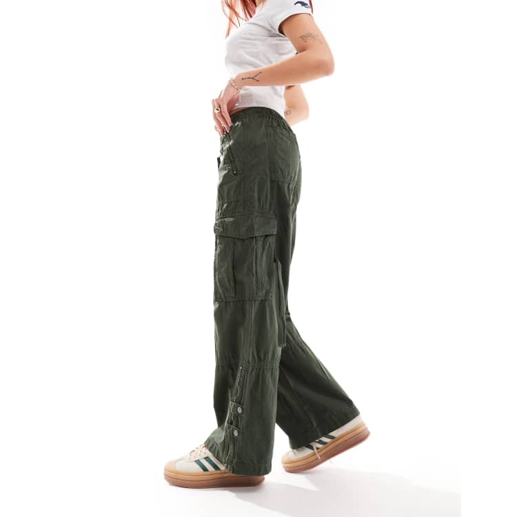 Superdry Low rise wide leg cargo pants in surplus goods olive green