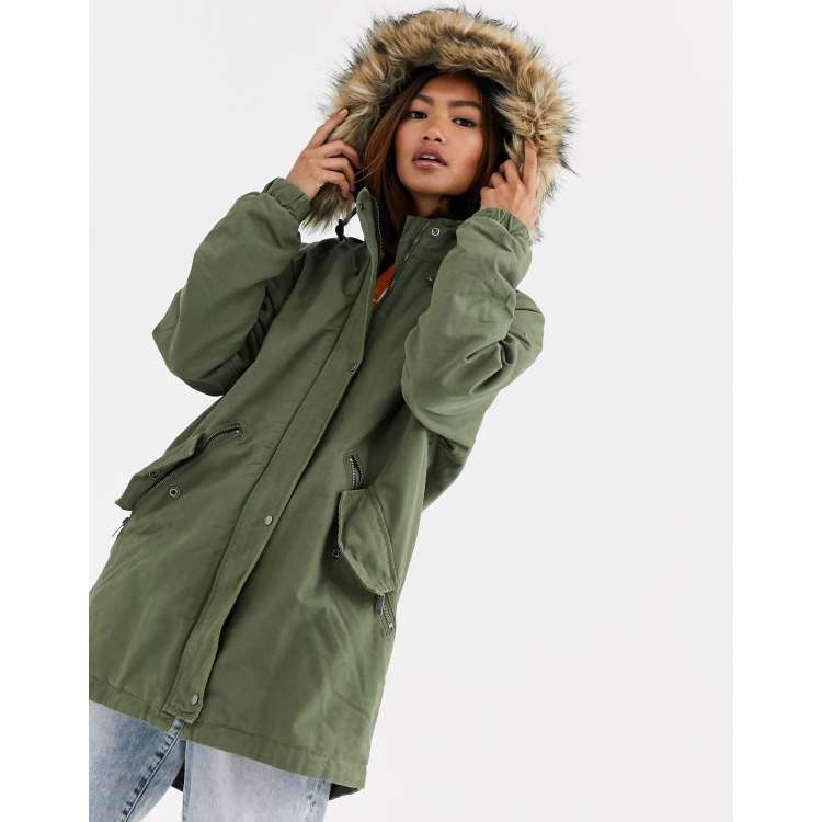 Superdry Lucy parka with leopard lining ASOS