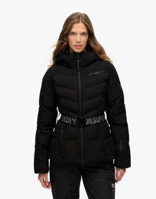 Superdry Luxe Belted Ski Padded Jacket In Black