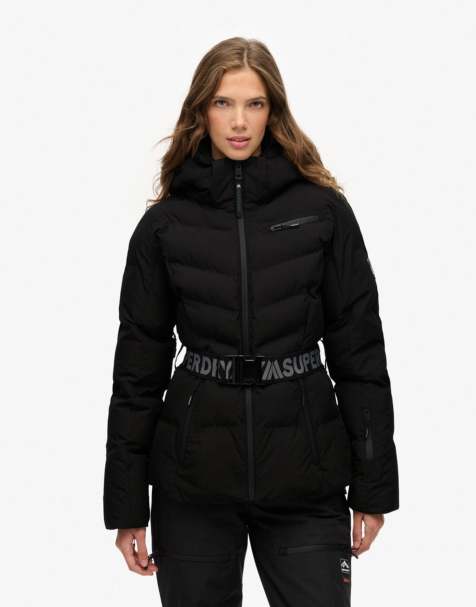 Superdry Luxe belted ski padded jacket in black - view 1
