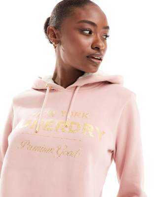 Superdry luxe metallic logo hoodie in Vintage Blush Pink - ASOS Price Checker