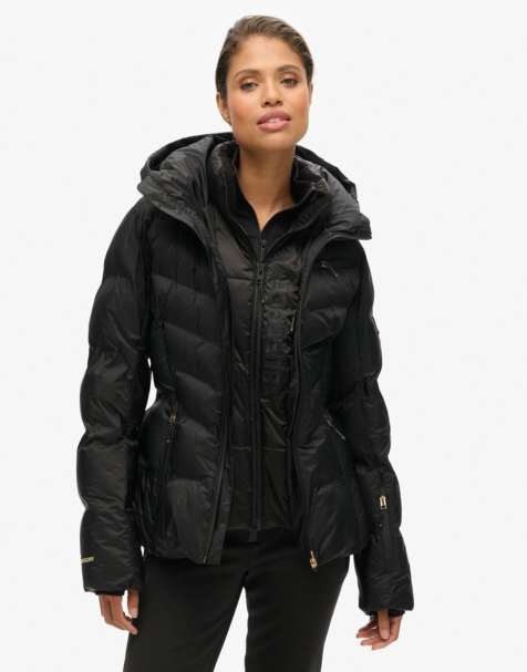 Superdry – Luxe – Ski-Steppjacke in Schwarz - view 1