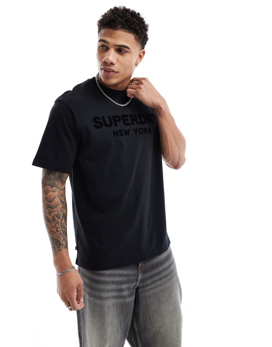 Superdry Luxury sport loose fit t-shirt in black/black