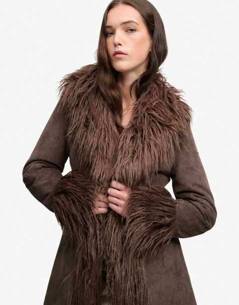 Superdry manteau long afghan marron ganache au chocolat - view 1