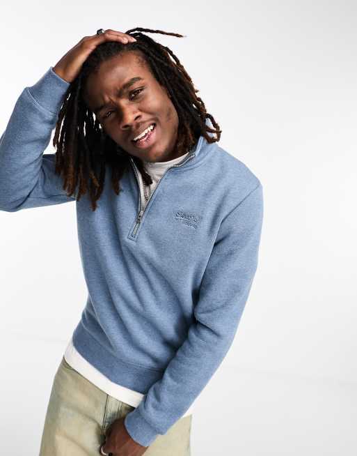 Superdry – Marinblå Henley-sweatshirt i vintagestil med 1/4-lång dragkedja