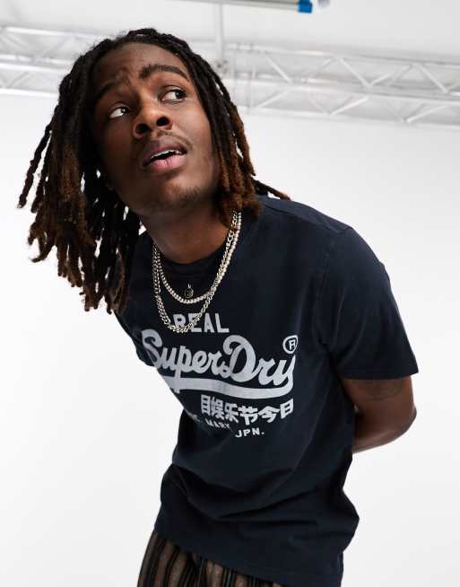 Superdry – Marinblå t-shirt i vintagestil med logga
