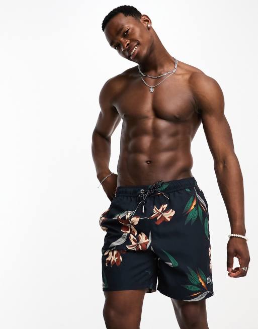 Superdry - Marineblå badeshorts med vintage-Hawaiiprint
