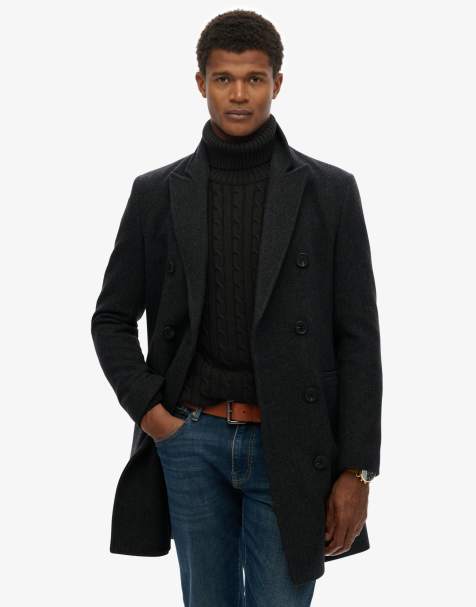 Superdry Merchant town coat in black herringbone - view 1