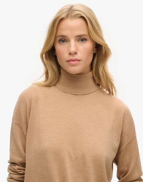 Superdry Merino drop shoulder roll neck jumper in praline - view 1