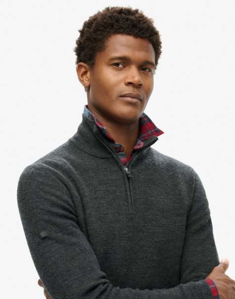Superdry Merino half zip jumper in dark charcoal marl - view 1