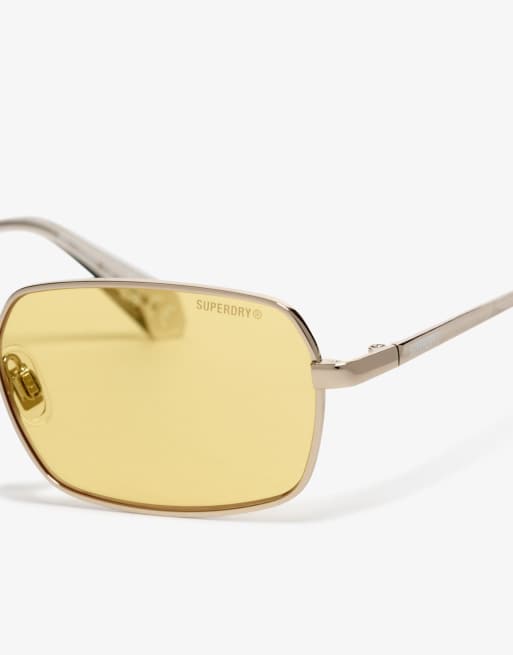Superdry Metal rectangle sunglasses in gold / yellow lens, 3 of 4