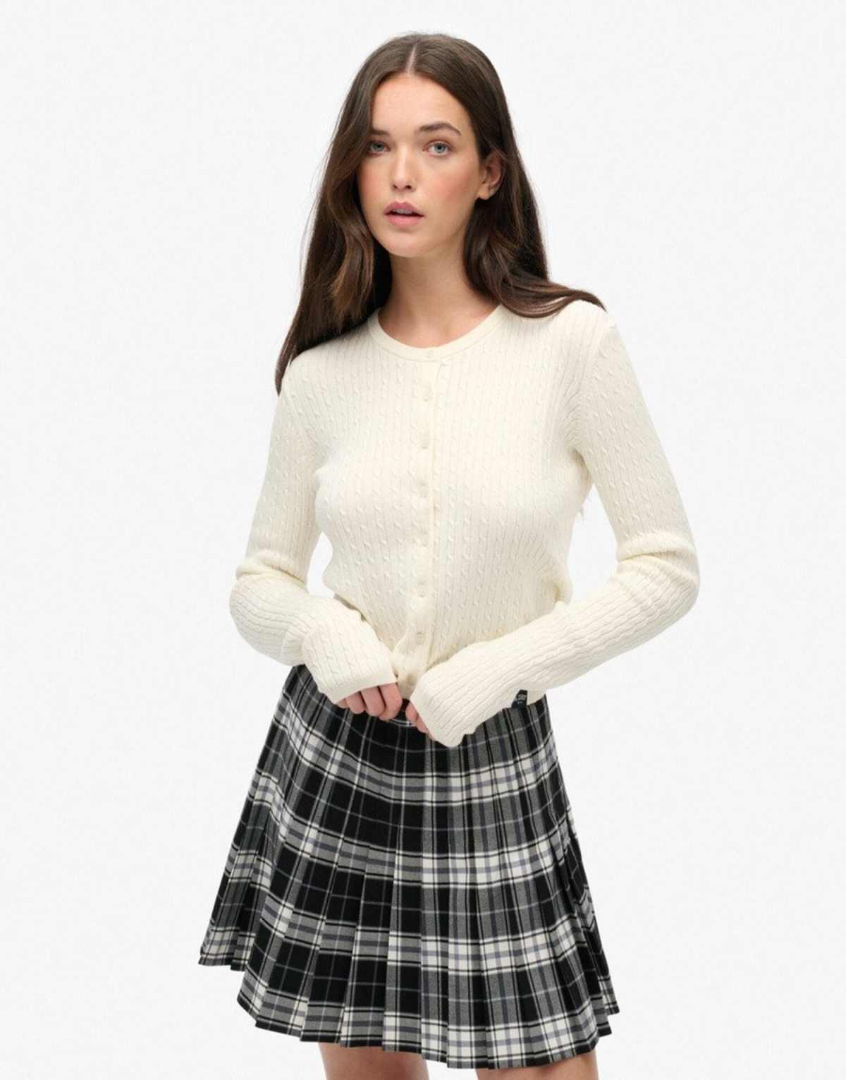 Superdry Micro cable cardigan in off white
